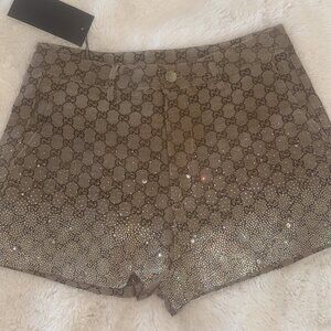 Designer-Inspired Rhinestone GG Monogram Shorts